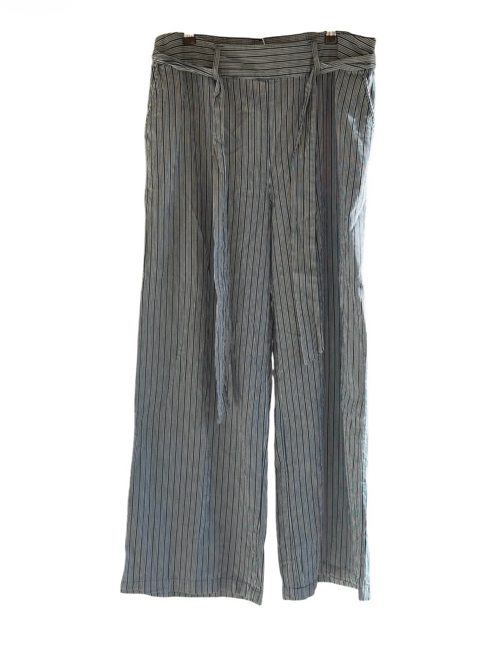 A New Day Striped Wide Leg Pants XL Blue White Tie Waist Cotton Coastal - Picture 2 of 4